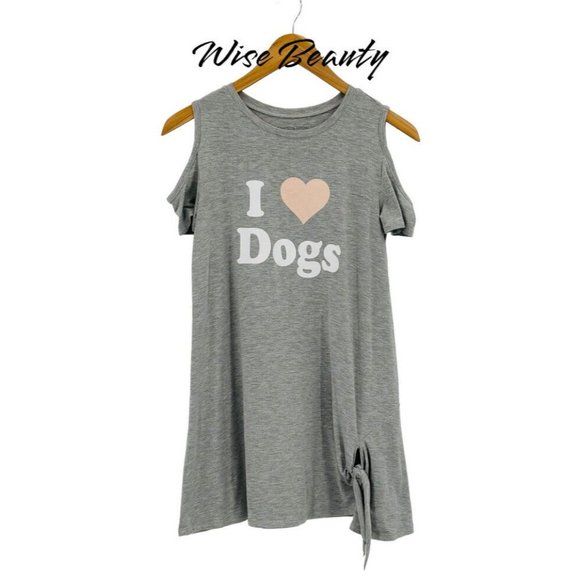 Grayson Social I Love Dogs Graphic Tunic T-Shirt Sz Large Gray Cold Shouder - Picture 3 of 8